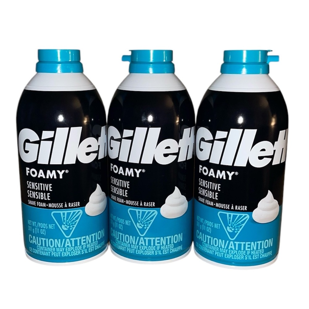 Lot Of 3 Mens Gillette Sensitive Skin Foamy Shave Cream 11 Oz Each New